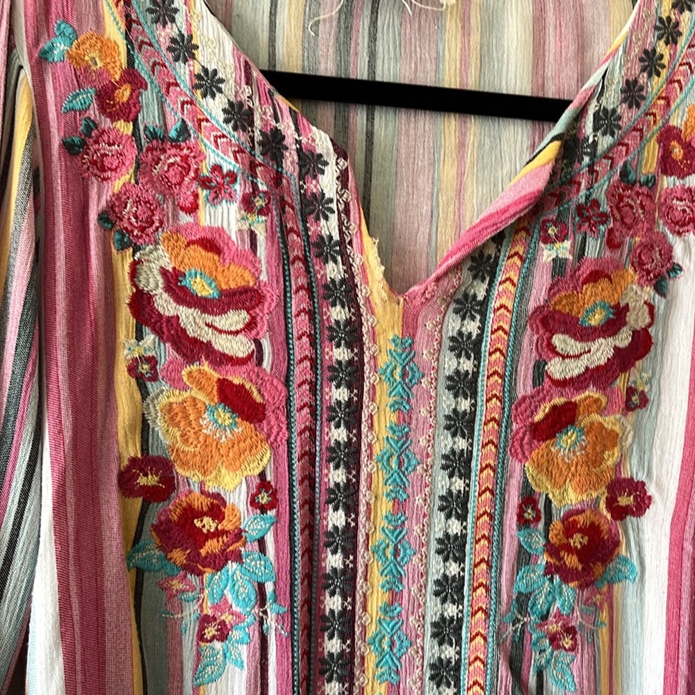 Savanna Jane Multicolor Striped Embroidered Tunic - Pink, Yellow, Teal, Red - Picture 3 of 7